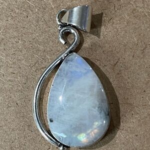 Elegant 925 Plated/Stamped Rainbow Moonstone Teardrop Pendant Necklace
